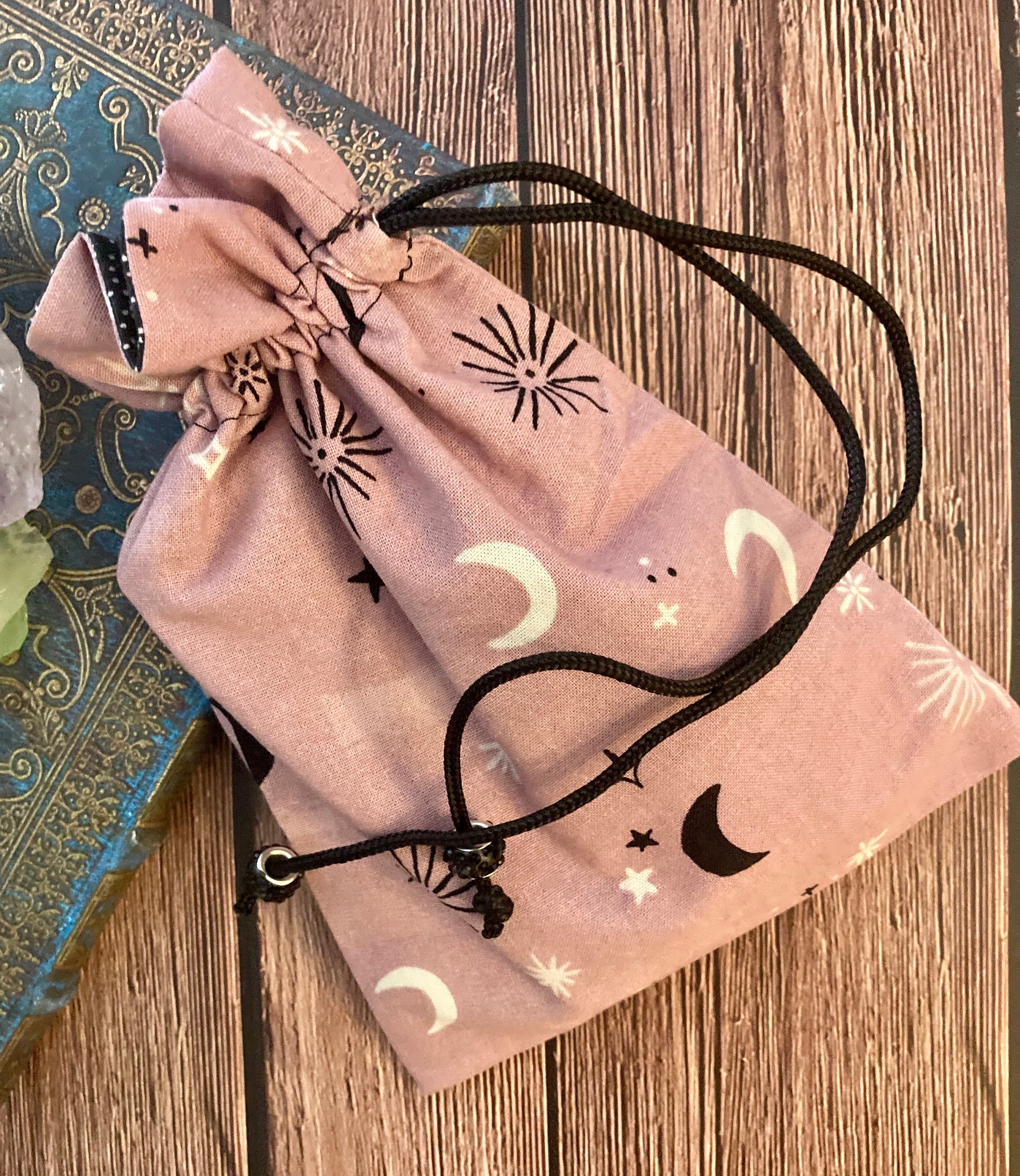 Tarot Card Tarot Deck Bag Drawstring Pouch - Dusty Pink Rose Moons and ...