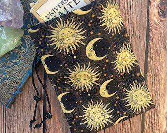 Tarot Card Tarot Deck Bag Drawstring Pouch - Golden Suns and Moons