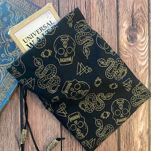 Tarot Card Tarot Deck Drawstring Bag Pouch - Black and Gold Skulls and Snakes