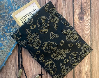 Tarot Card Tarot Deck Drawstring Bag Pouch - Black and Gold Skulls and Snakes
