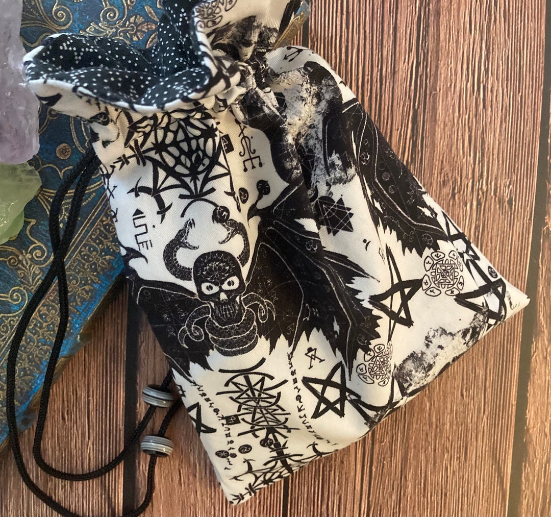 Tarot Card Tarot Deck Bag Drawstring Pouch - Black and White Pentagram ...