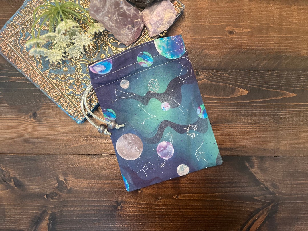 Tarot Card Tarot Deck Bag Drawstring Pouch - Blue Space, Planets ...