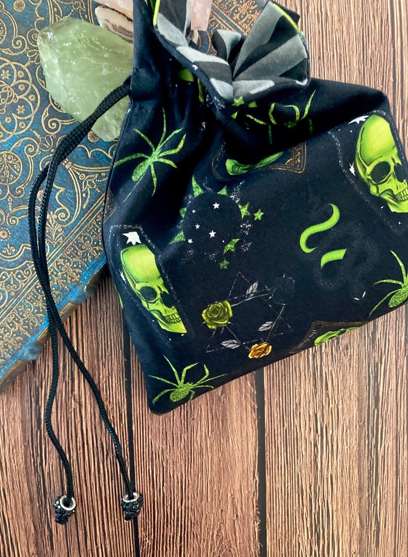 Tarot Card Tarot Deck Bag Drawstring Pouch - Black and Green Skulls ...