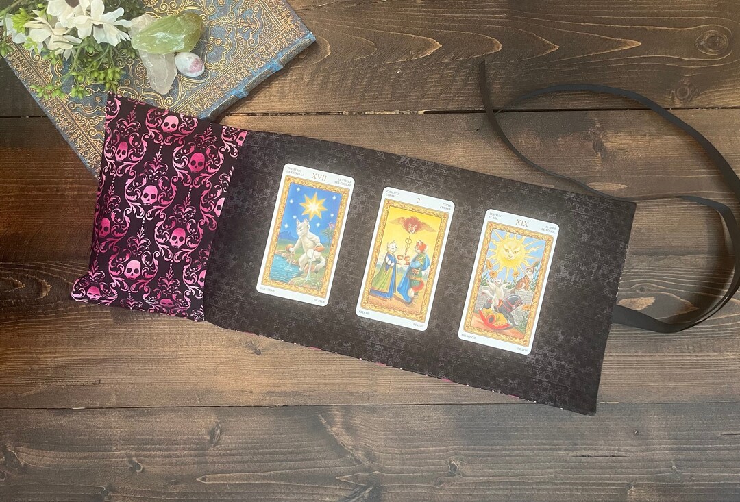 Tarot Wrap Bag Pouch - Skulls Pink Black Damask, Fancy Wallpaper ...