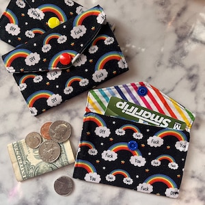 Rainbows FU, swear word, rude, sweary, cuss word Mini Snap Wallet Card Holder