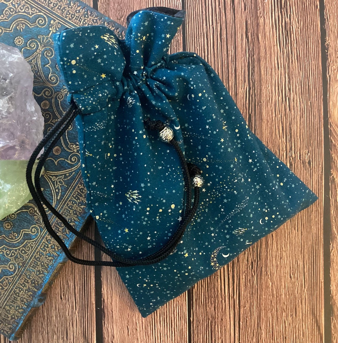 Tarot Card Tarot Deck Bag Drawstring Pouch - Teal Moons and Shooting ...
