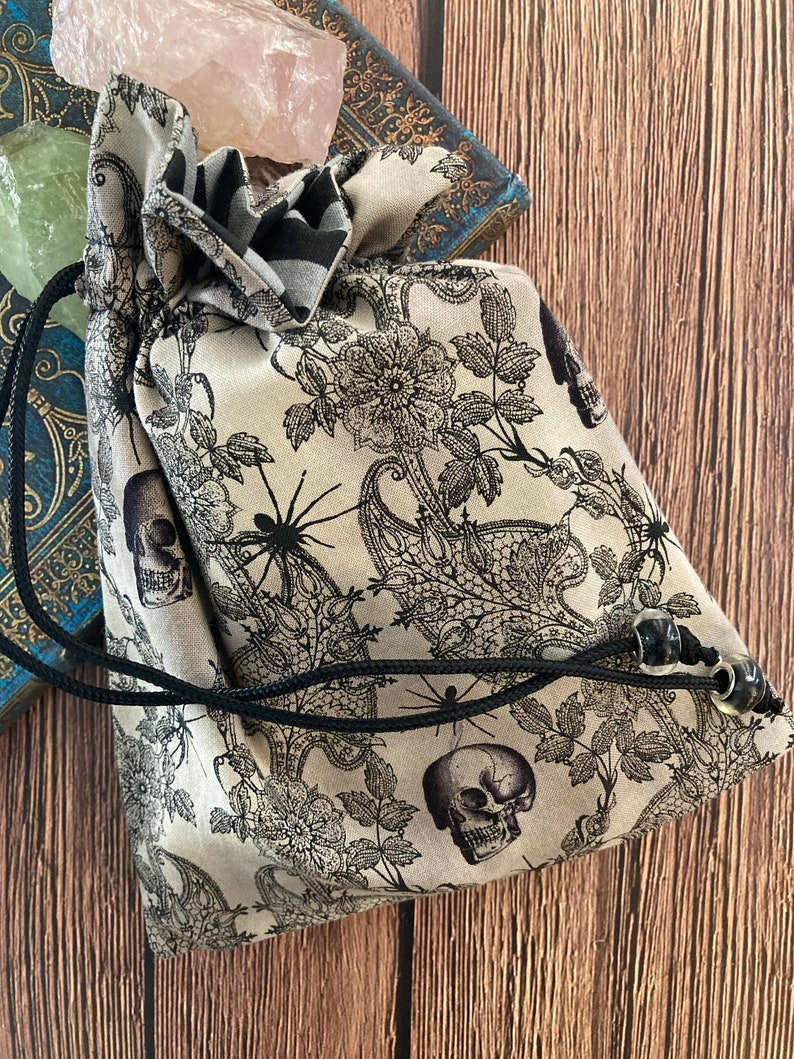 Tarot Card Tarot Deck Bag Drawstring Pouch Skulls and Lace | Etsy