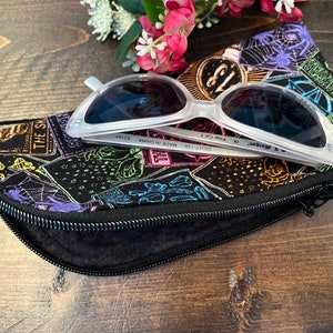 Soft, quilted Eyeglass case w/zipper - Vibrant Tarot, Neon colors on black