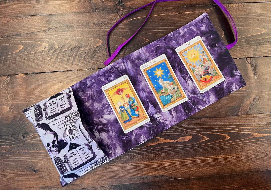 Tarot Wrap Bag Pouch - Lavender and Purple With Skulls, Spell Books ...