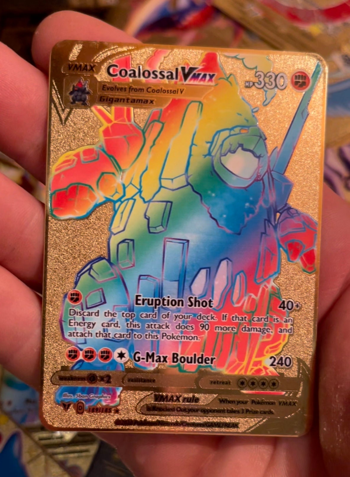 Gold Custom Pokemon Card Rainbow Coalossal Vmax Ex Gx Rare Etsy