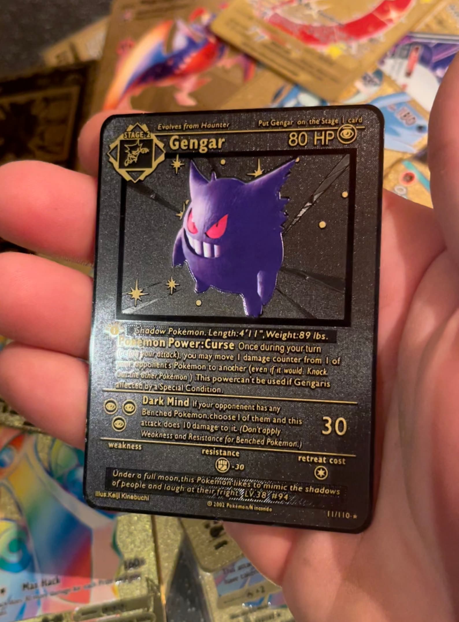 Black Custom Pokemon Card Gengar Shiny Base Rare Metal Etsy
