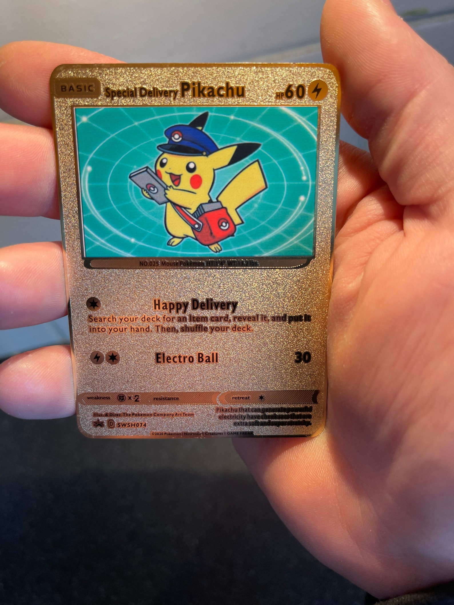 Special delivery Pikachu gold metal shiny Pokemon card | Etsy