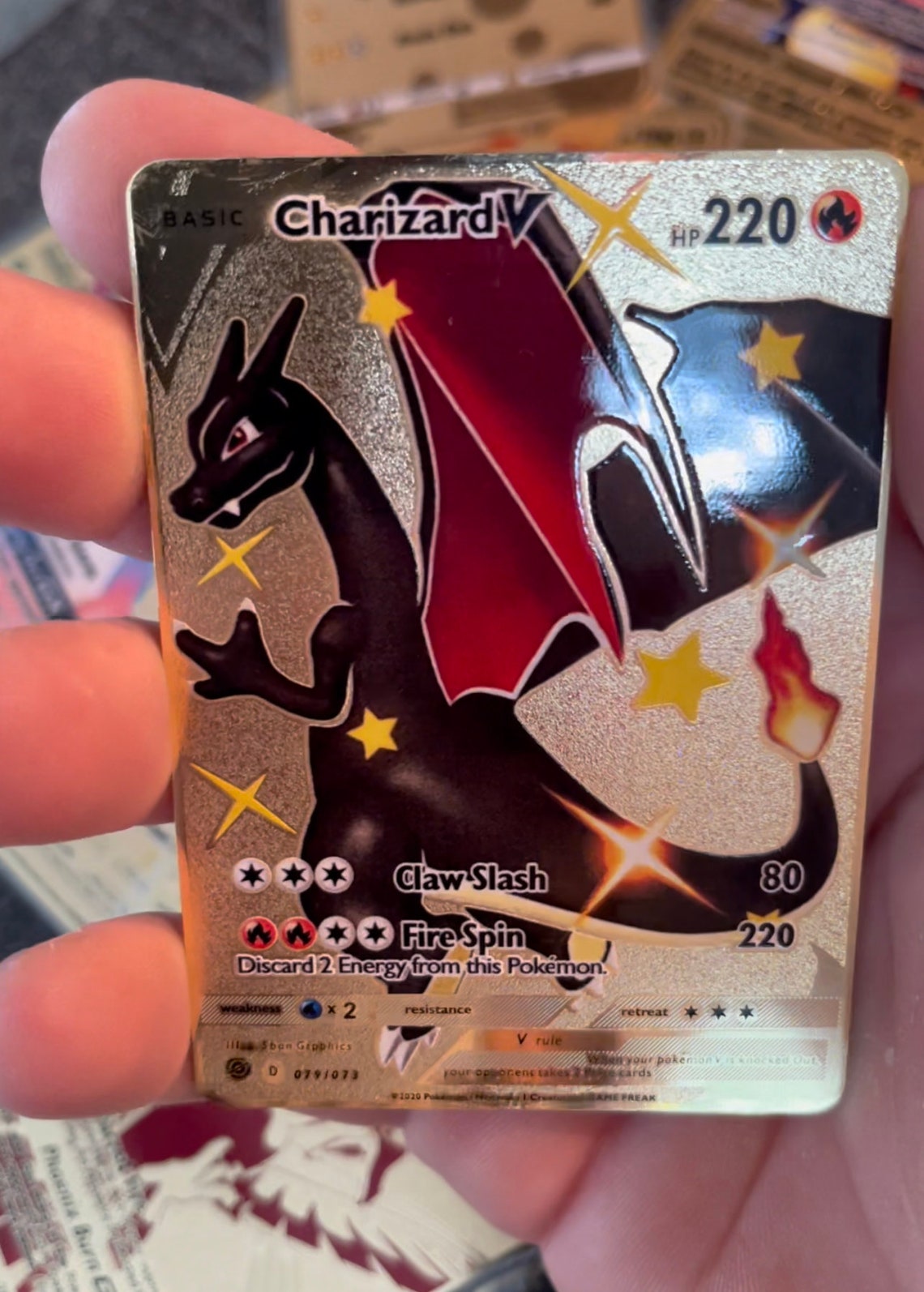 Gold metal dark Charizard custom Pokemon card rare shiny gift | Etsy
