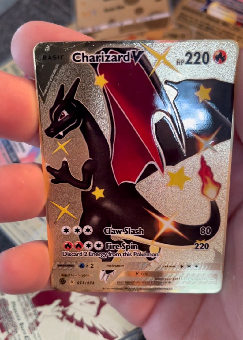 Gold metal dark Charizard custom Pokemon card rare shiny gift | Etsy