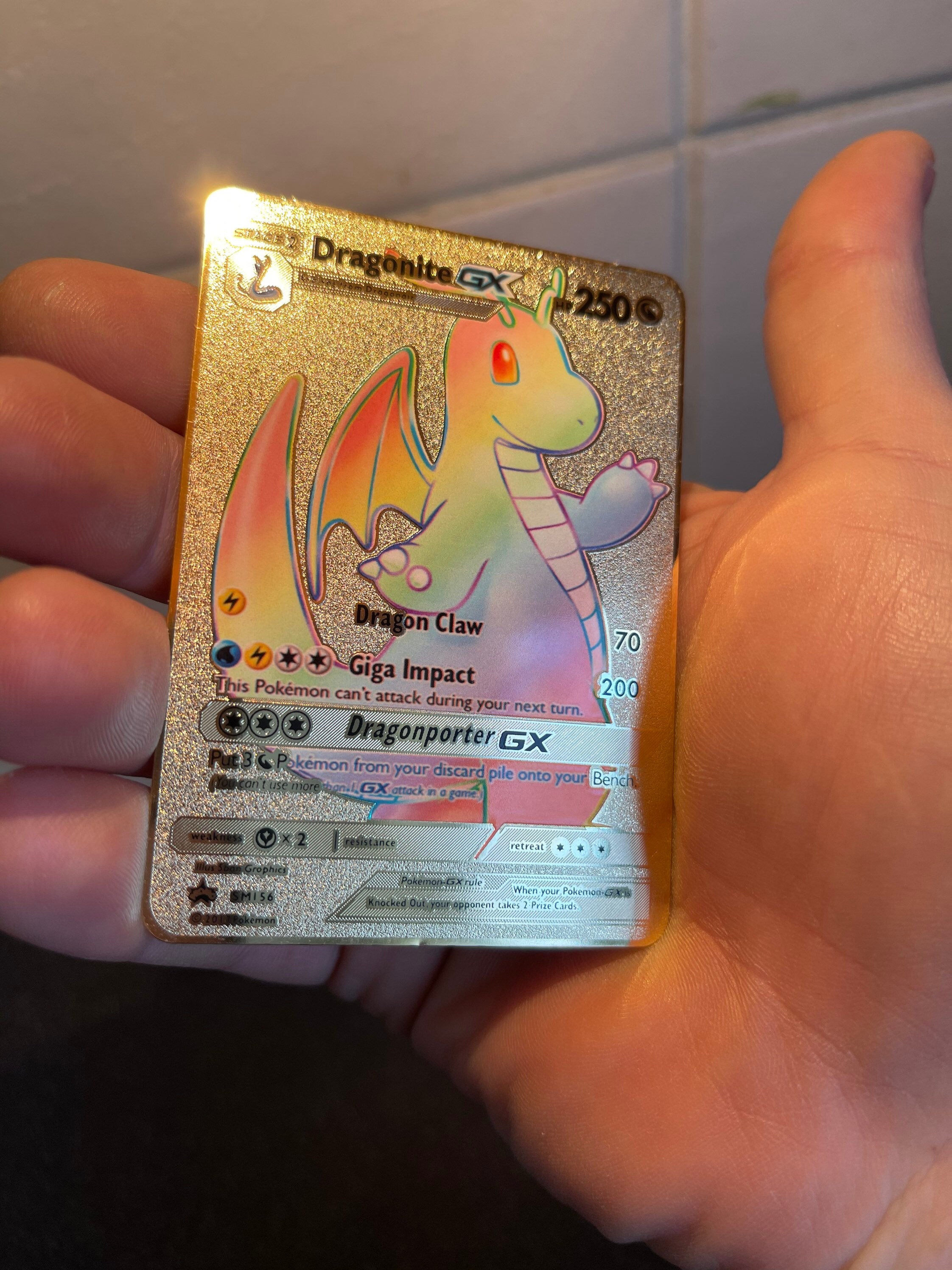 Gold metal Rainbow dragonite Gx Pokemon card Etsy