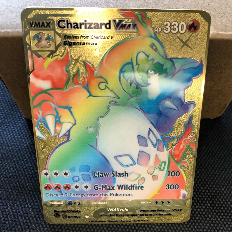 Gold Rainbow Charizard Vmax Pokemon Carte Or M tal Carte Etsy