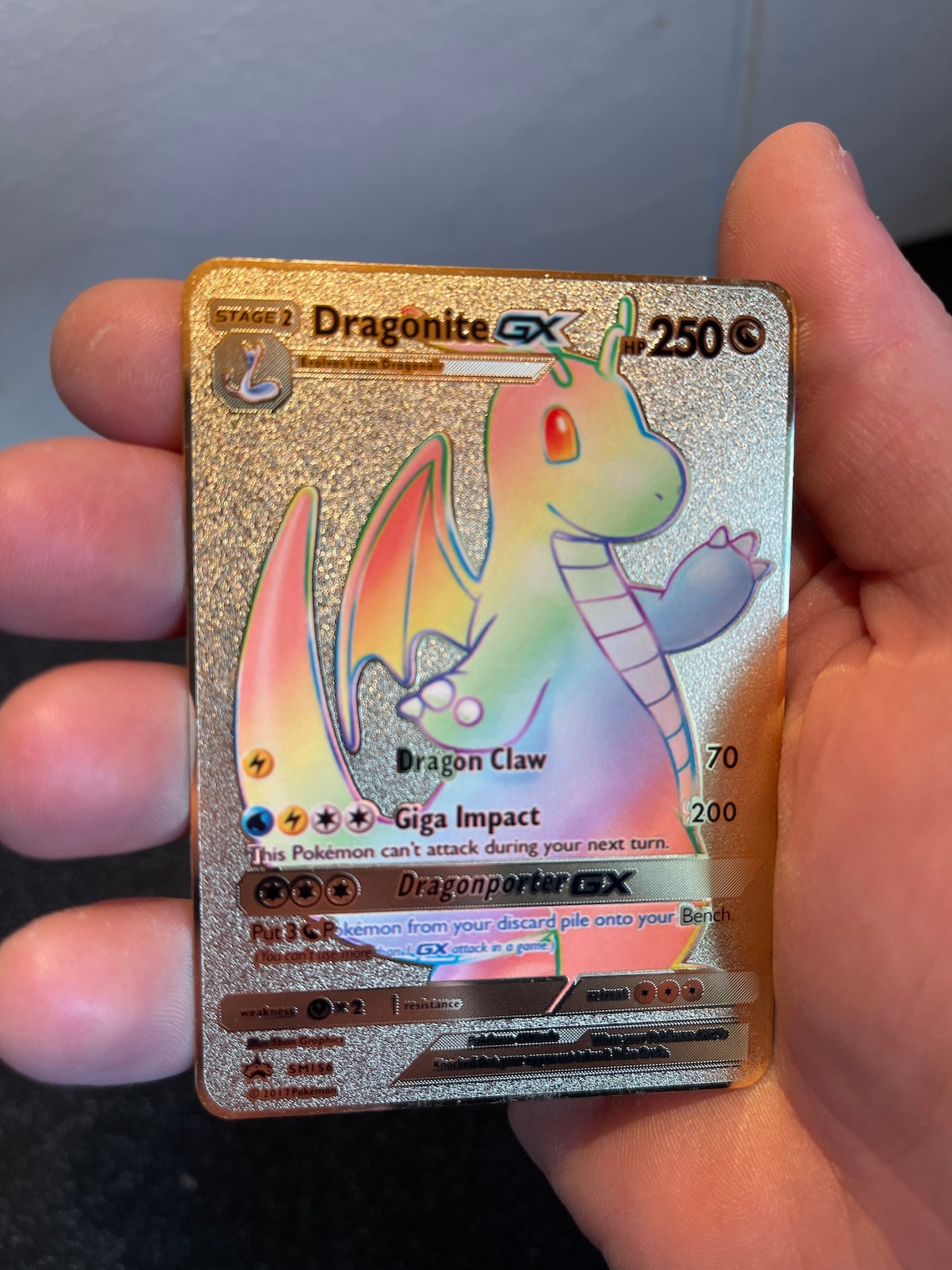 Gold Metal Rainbow Dragonite Gx Pokemon Card Etsy UK