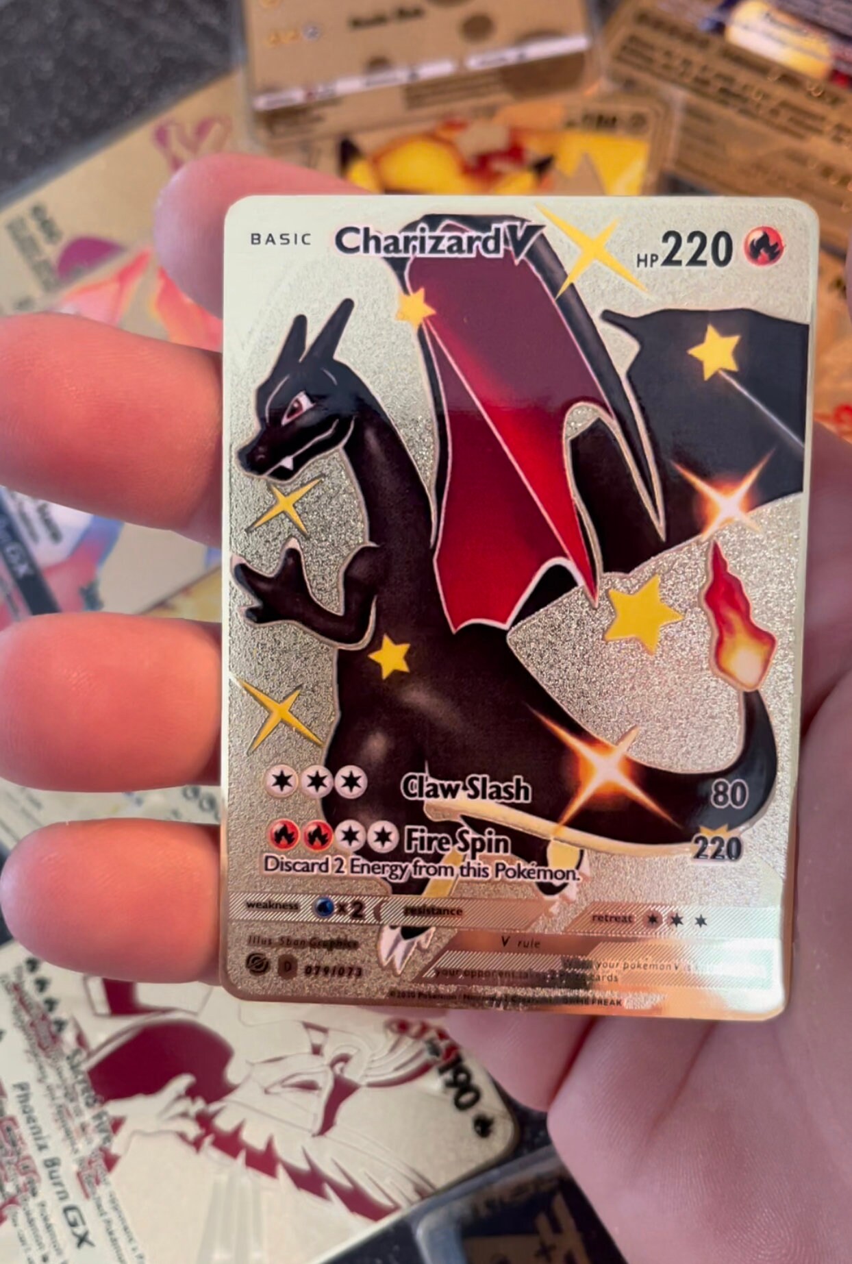 Gold metal dark Charizard custom Pokemon card rare shiny gift | Etsy