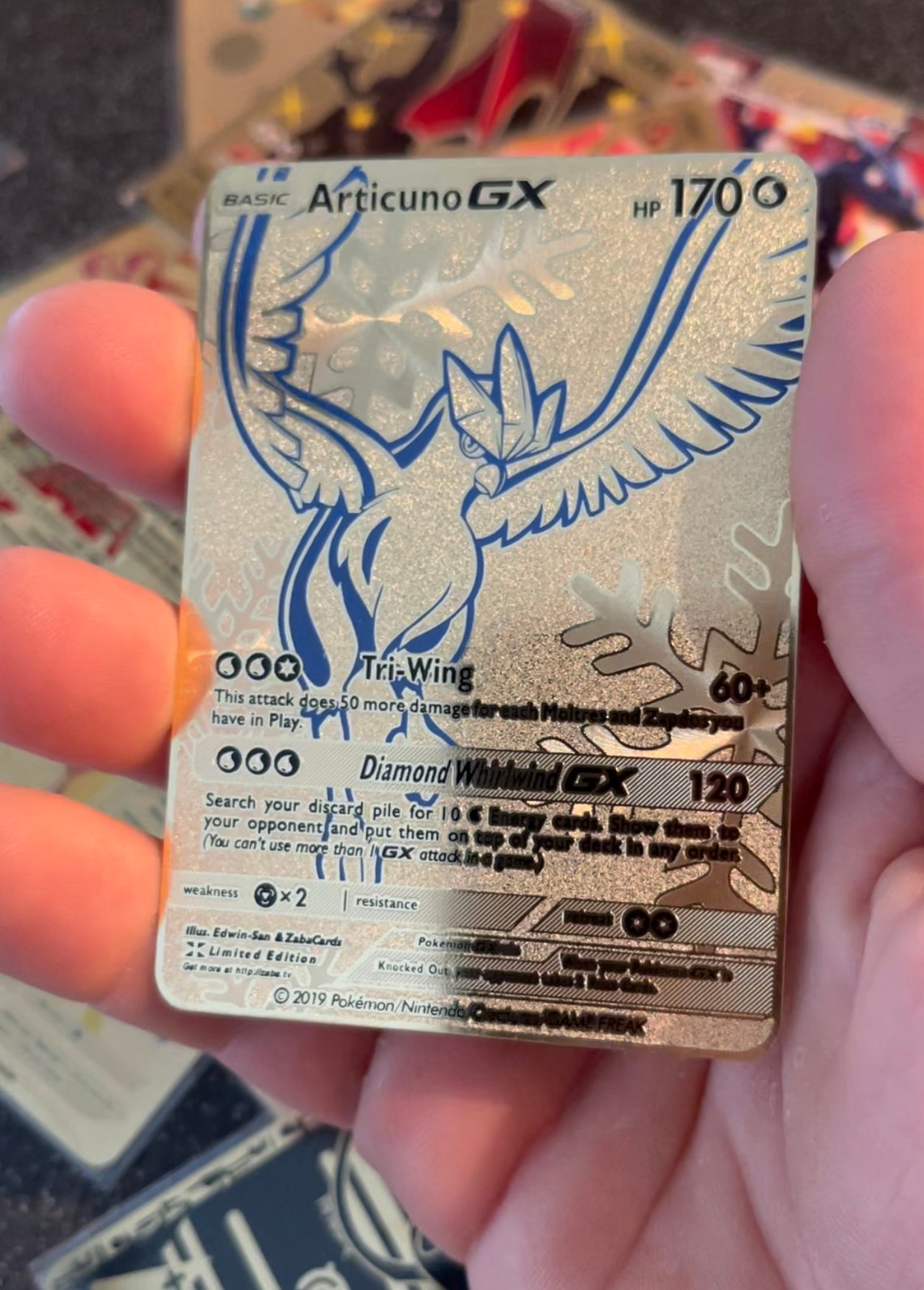Gold Metal Articuno Custom Pokemon Card Vmax Shiny Ex Gx Etsy
