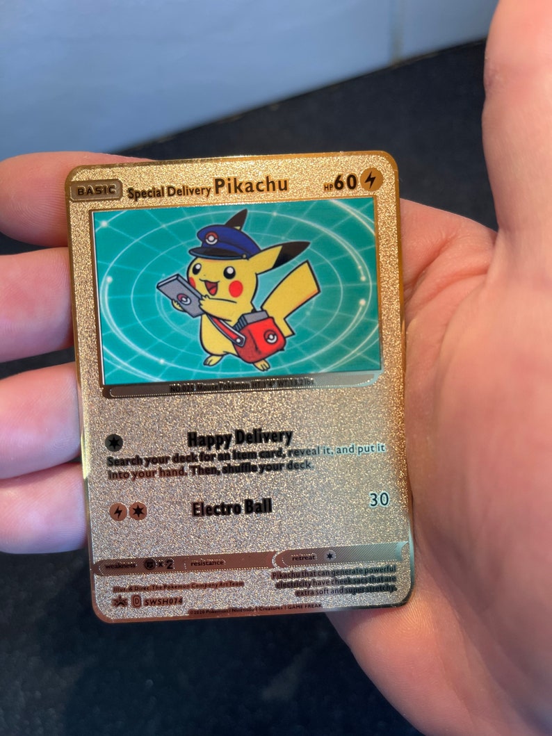 Special Delivery Pikachu Gold Metal Shiny Pokemon Card Etsy 