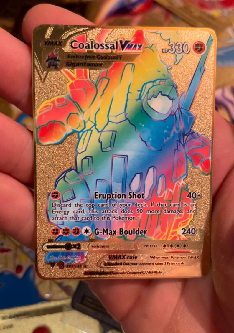 Gold custom Pokemon card rainbow coalossal Vmax ex Gx rare Etsy