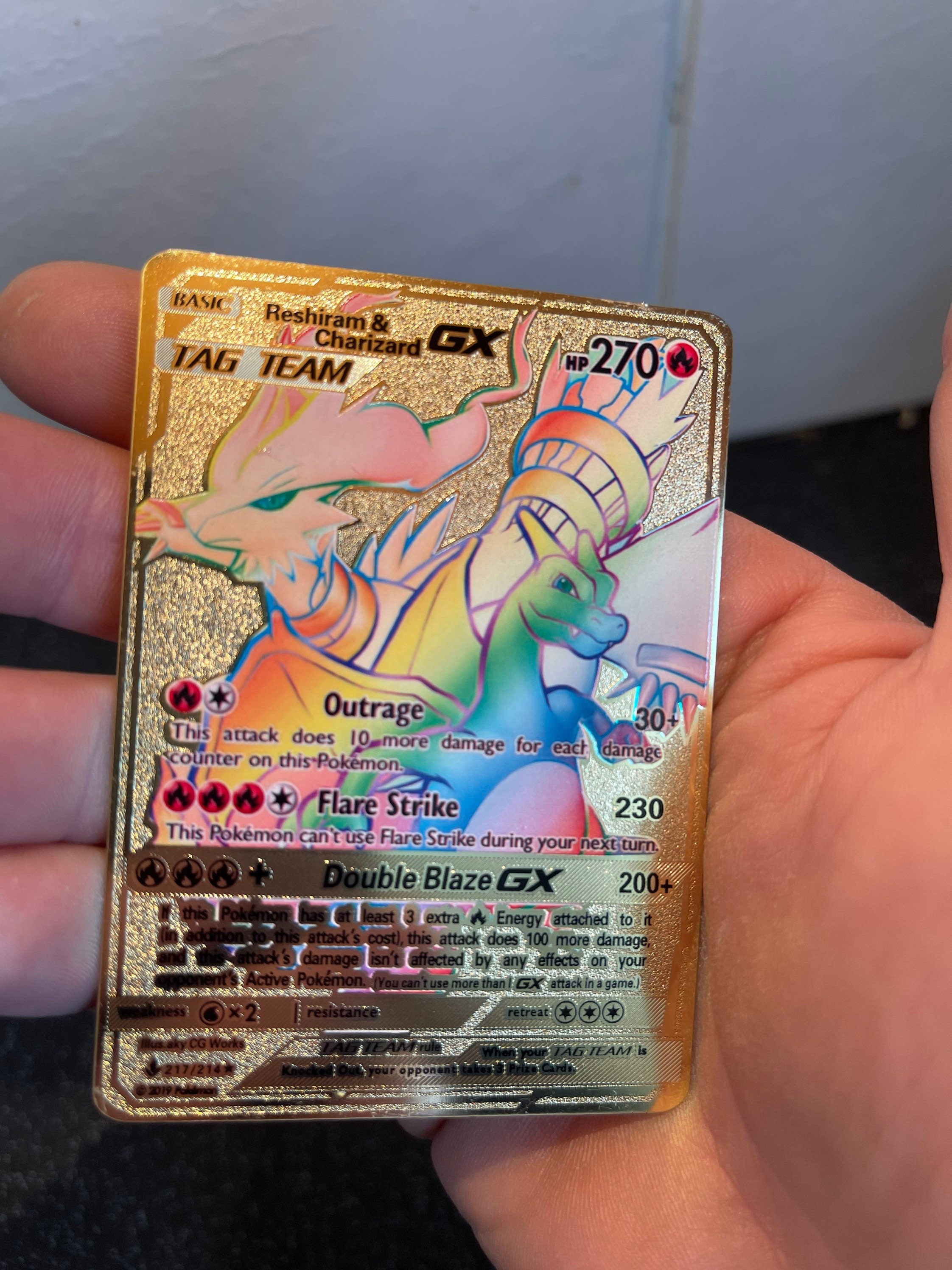 Reshiram & Charizard GX Tag Team Rainbow Gold Metal Pokemon 