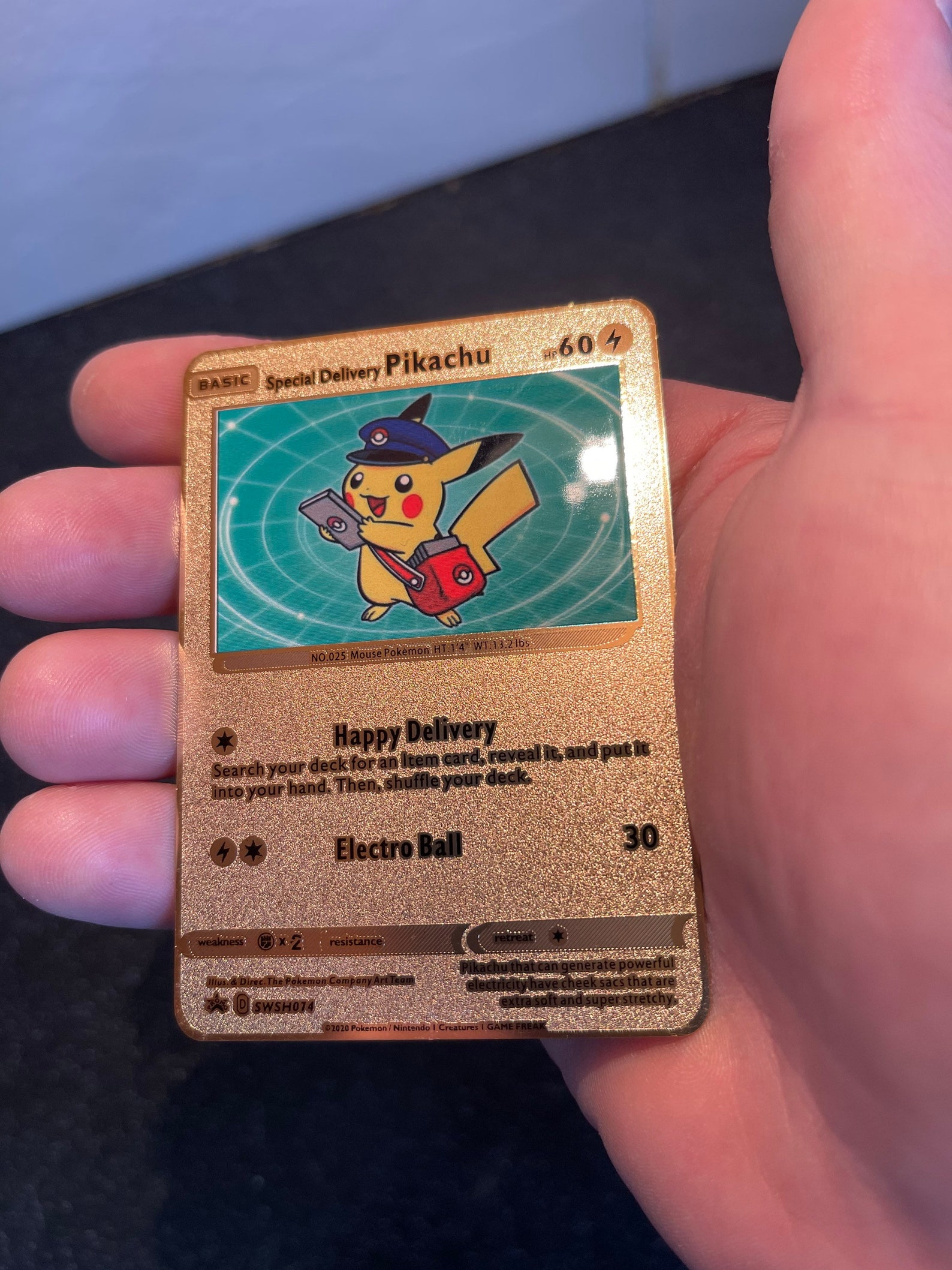 Special delivery Pikachu gold metal shiny Pokemon card | Etsy