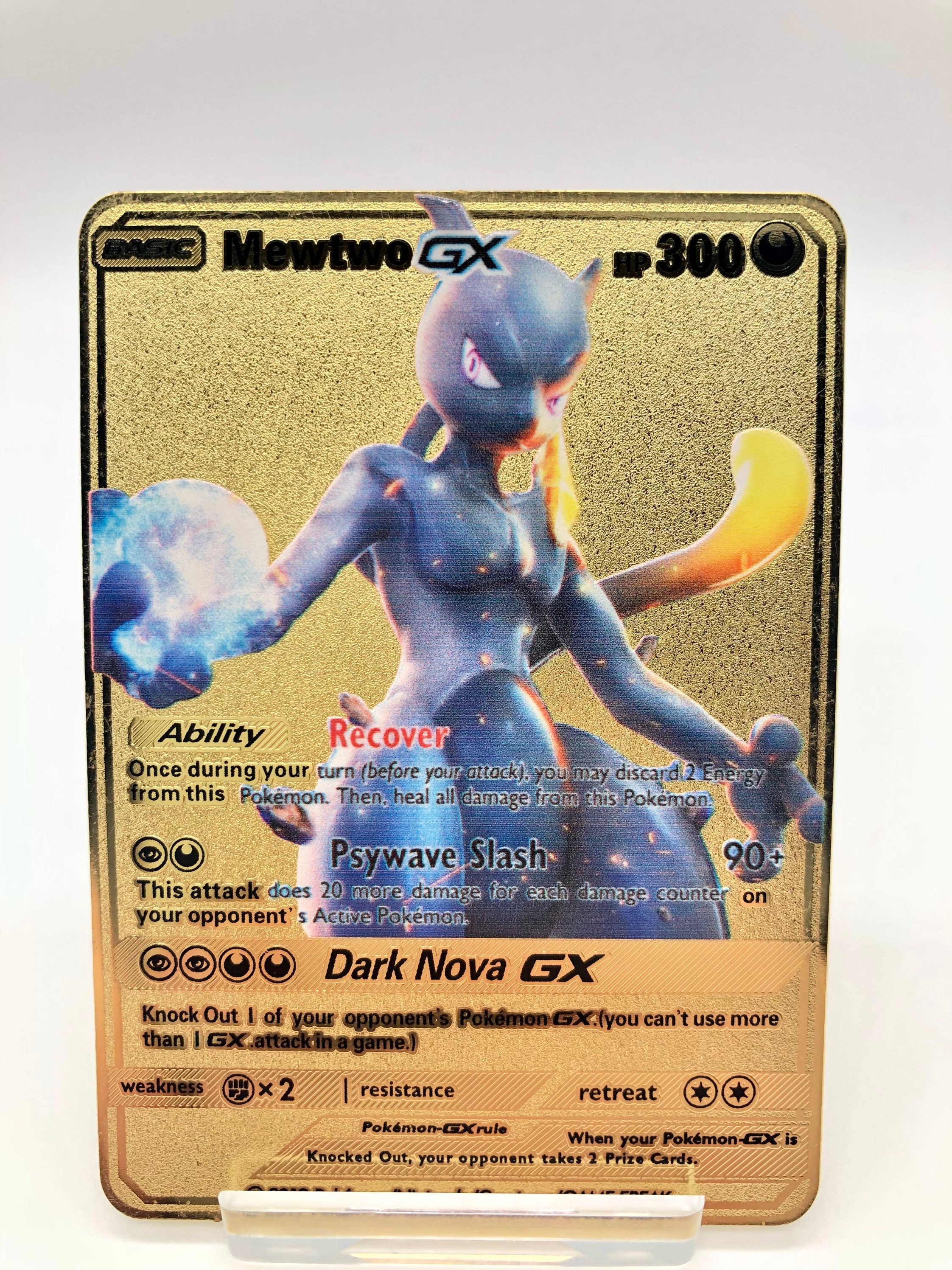 Mavin  Metal Gold Shiny Mewtwo Star & Ancient Mew Custom Pokemon Go Card  Amiibo Promo