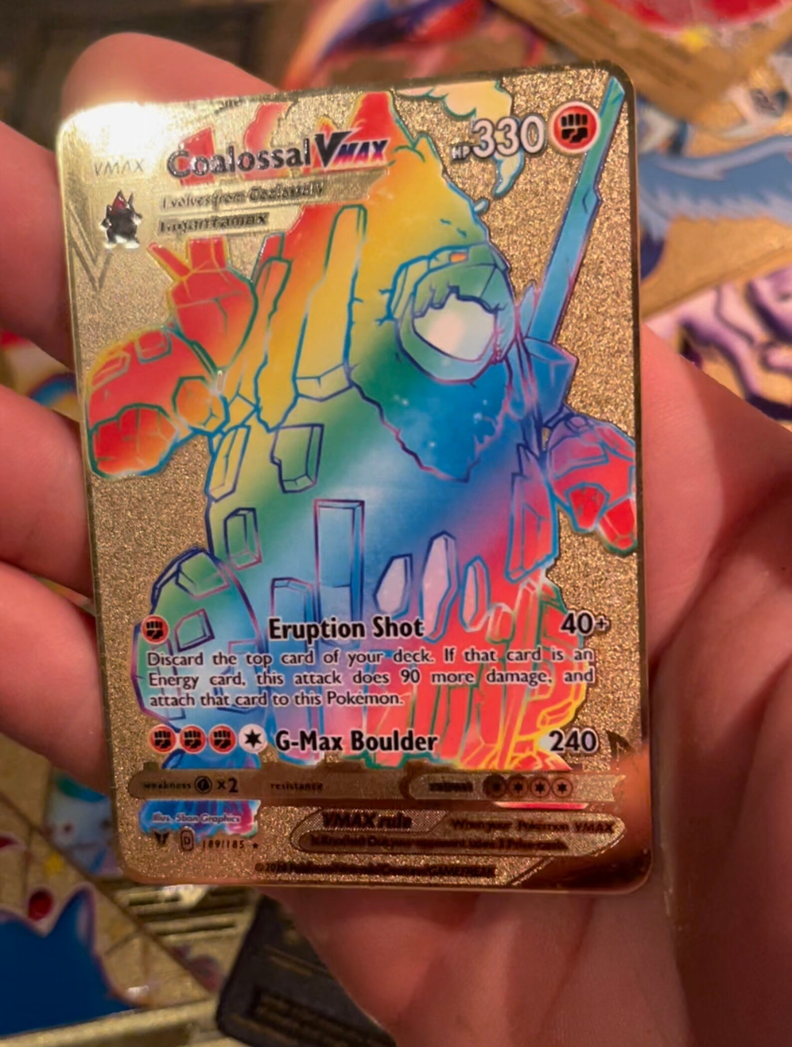 Gold custom Pokemon card rainbow coalossal Vmax ex Gx rare Etsy