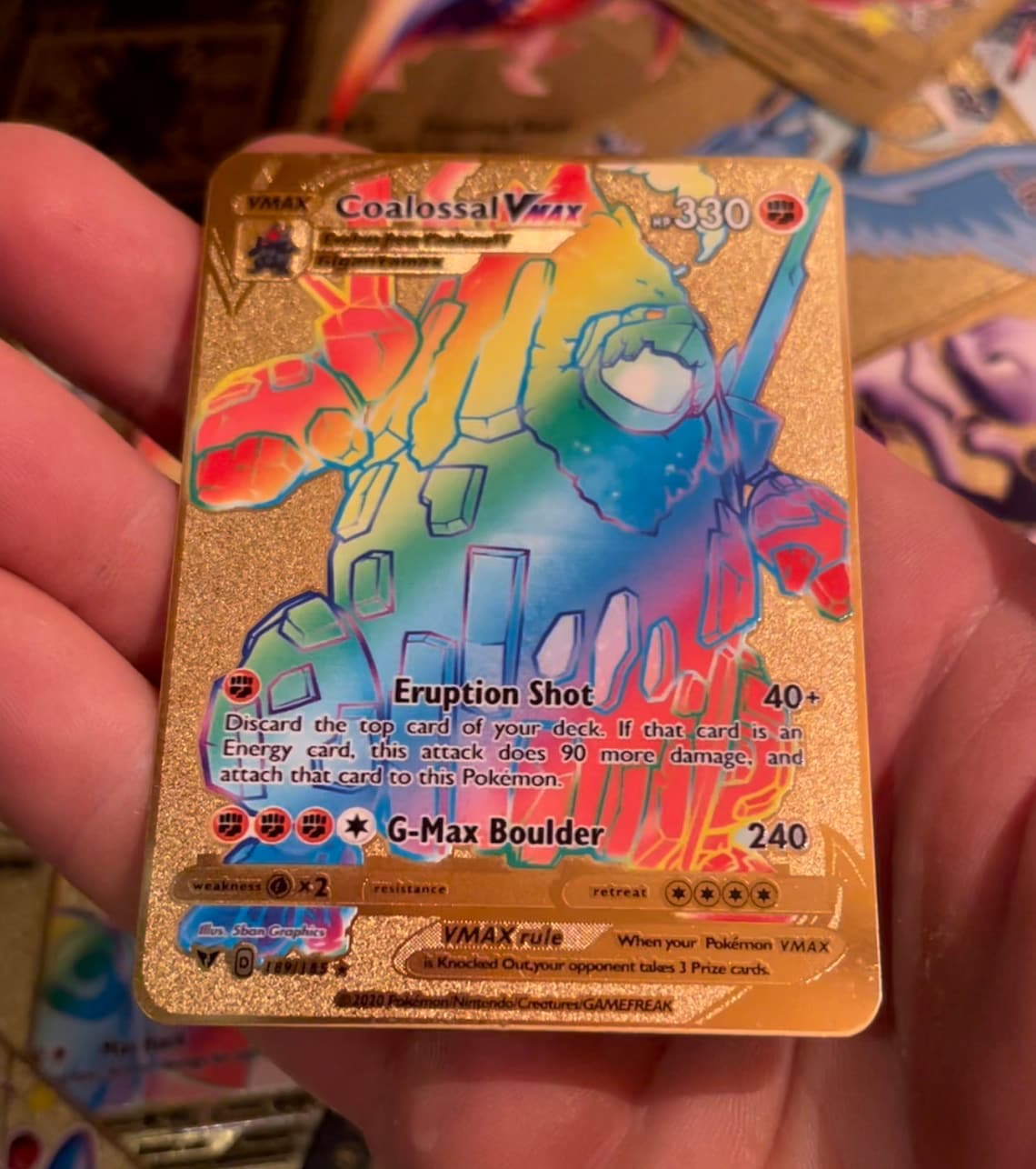 Gold custom Pokemon card rainbow coalossal Vmax ex Gx rare Etsy