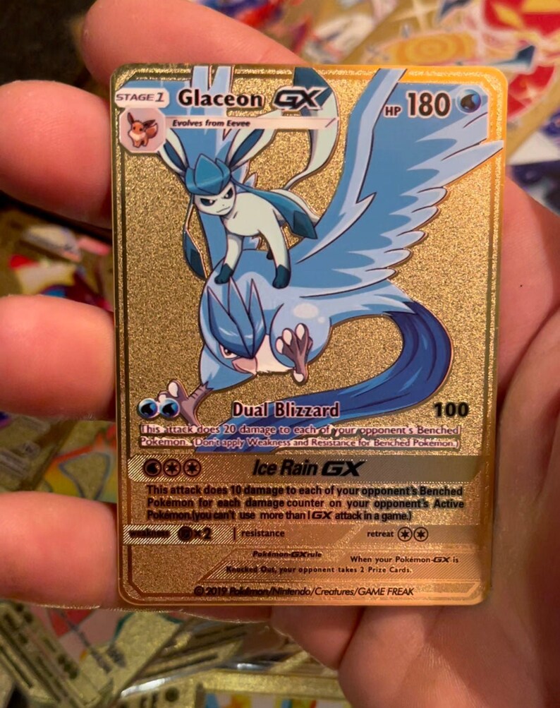 Gold Custom Pokemon Card Glaceon Gx Shiny Vmax Ex Metal Etsy