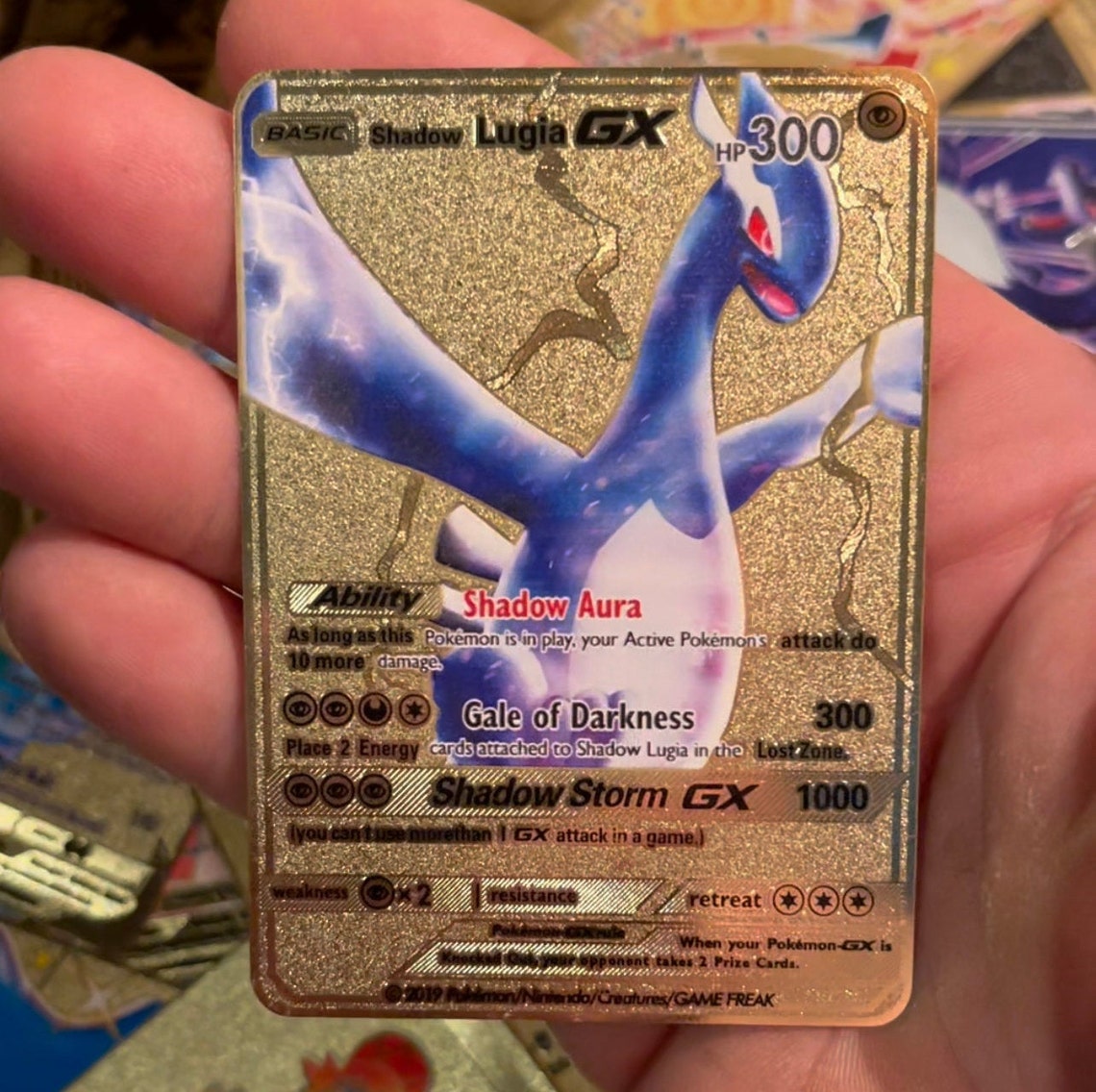 Gold Metal Shadow Lugia Custom Pokemon Card Gx 1000 Damage Etsy UK