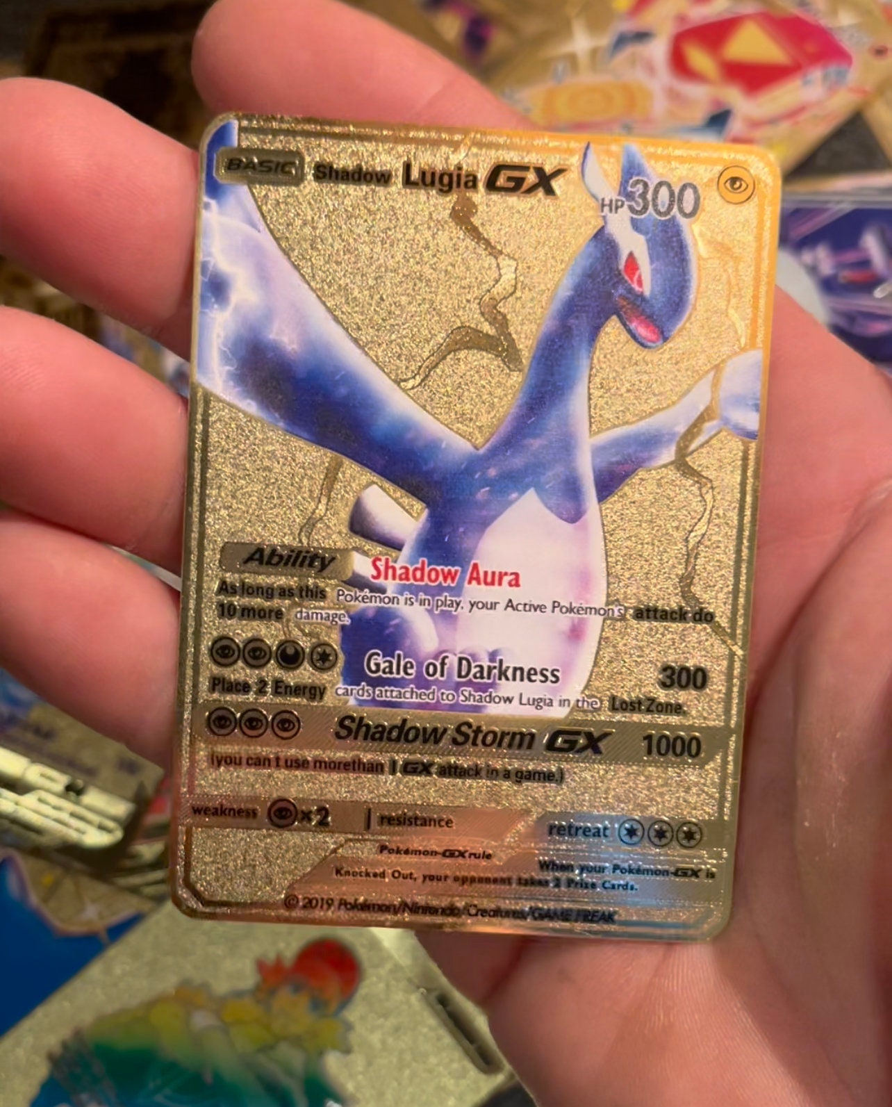 Gold Metal Shadow Lugia Custom Pokemon Card Gx 1000 Damage Etsy UK