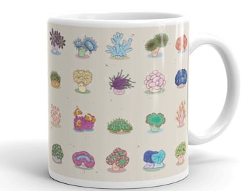 Saltwater Coral Species Poster | Types of Corals Species Mug | Coral Reef Frag | Aquarium Coral | Cute Coral Collector Gift White glossy mug