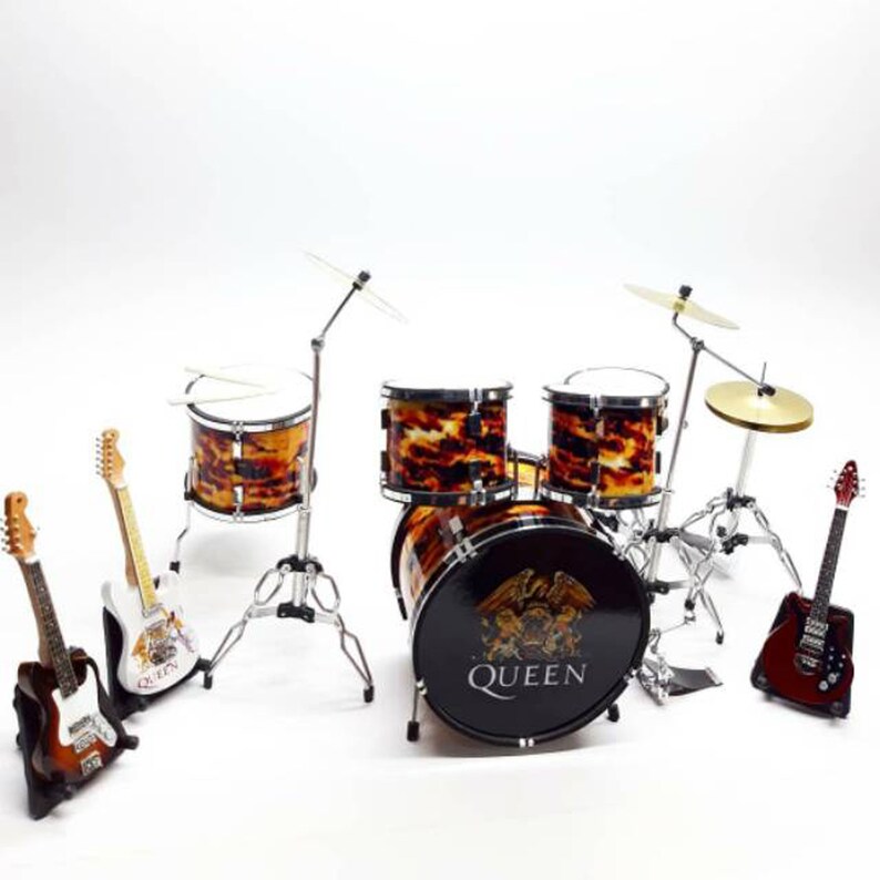 Miniature Drum Set Queen With Tiny Guitar Musical Instrument Etsy
