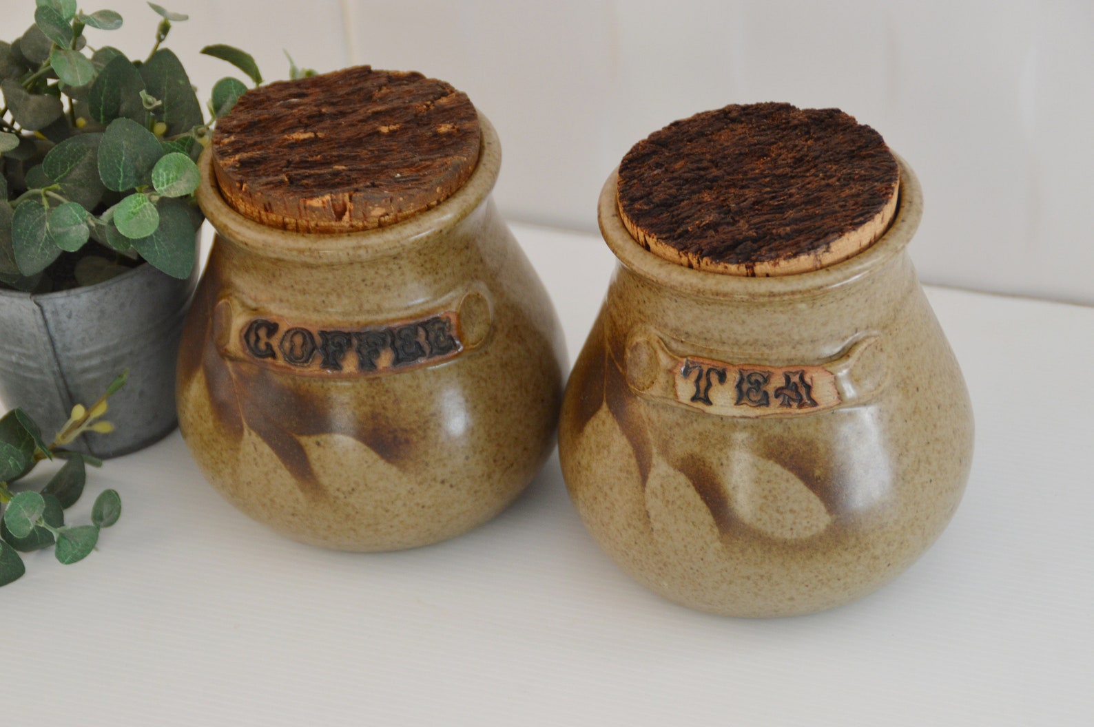 Vintage Pottery Canisters / Tea and Coffee Canisters/ Rustic Etsy