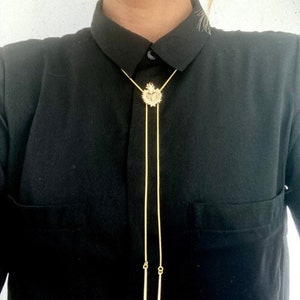 Bolo Sacred Heart 18k Gold Plated Thin Chain Bolo Goth Bolo Tie Heart Necklace Gift Wedding Bridesmaid Gift Boho Handmade Dainty Lariat