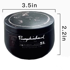 May include: Black candle jar with a white label that says "Pumpkinhead" and "Goth Candles". The jar is 3.5 inches in diameter and 2.2 inches tall.