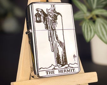 The Hermit Tarot Card Custom Engraved Lighter || Personalised Lighter Gift for Him & Her || Brass Flip Lighter Vintage Design || Tarot Gift