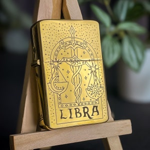 Libra Zodiac Star Sign Custom Engraved Lighter || Personalised Lighter Gift for Him And Her || Brass Flip Lighter Vintage Design