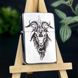 Satanic Goat Head Custom Engraved Lighter || Personalised Lighter Gift for Him And Her || Brass Flip Lighter Vintage Design Occult