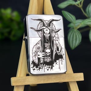 Satanic Goat Man Custom Engraved Lighter || Personalised Lighter Gift for Him And Her || Brass Flip Lighter Vintage Design Occult