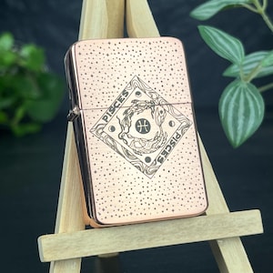Pisces Zodiac Star Sign Custom Engraved Lighter || Personalised Lighter Gift for Him And Her || Brass Flip Lighter Vintage Design