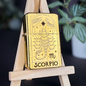 Scorpio Zodiac Star Sign Custom Engraved Lighter || Personalised Lighter Gift for Him And Her || Brass Flip Lighter Vintage Design