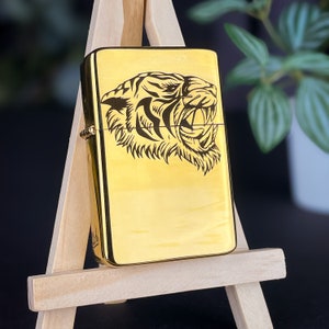 Tiger Custom Engraved Lighter || Personalised Lighter Gift for Him And Her || Brass Flip Lighter Vintage Design || Retro Lighter Design
