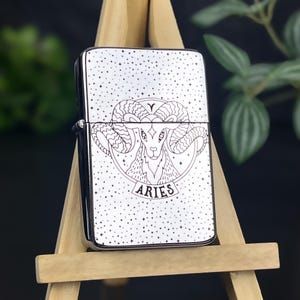 Aries Zodiac Star Sign Custom Engraved Lighter || Personalised Lighter Gift for Him And Her || Brass Flip Lighter Vintage Design