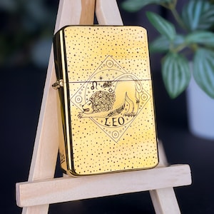 Leo Zodiac Star Sign Custom Engraved Lighter || Personalised Lighter Gift for Him And Her || Brass Flip Lighter Vintage Design