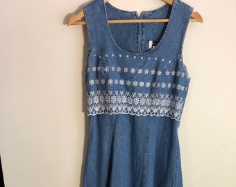 Vintage Jody California Denim Dress With Lace Front