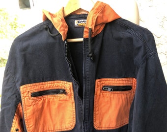 Vintage 7 Seven Blue and Orange Denim Coat