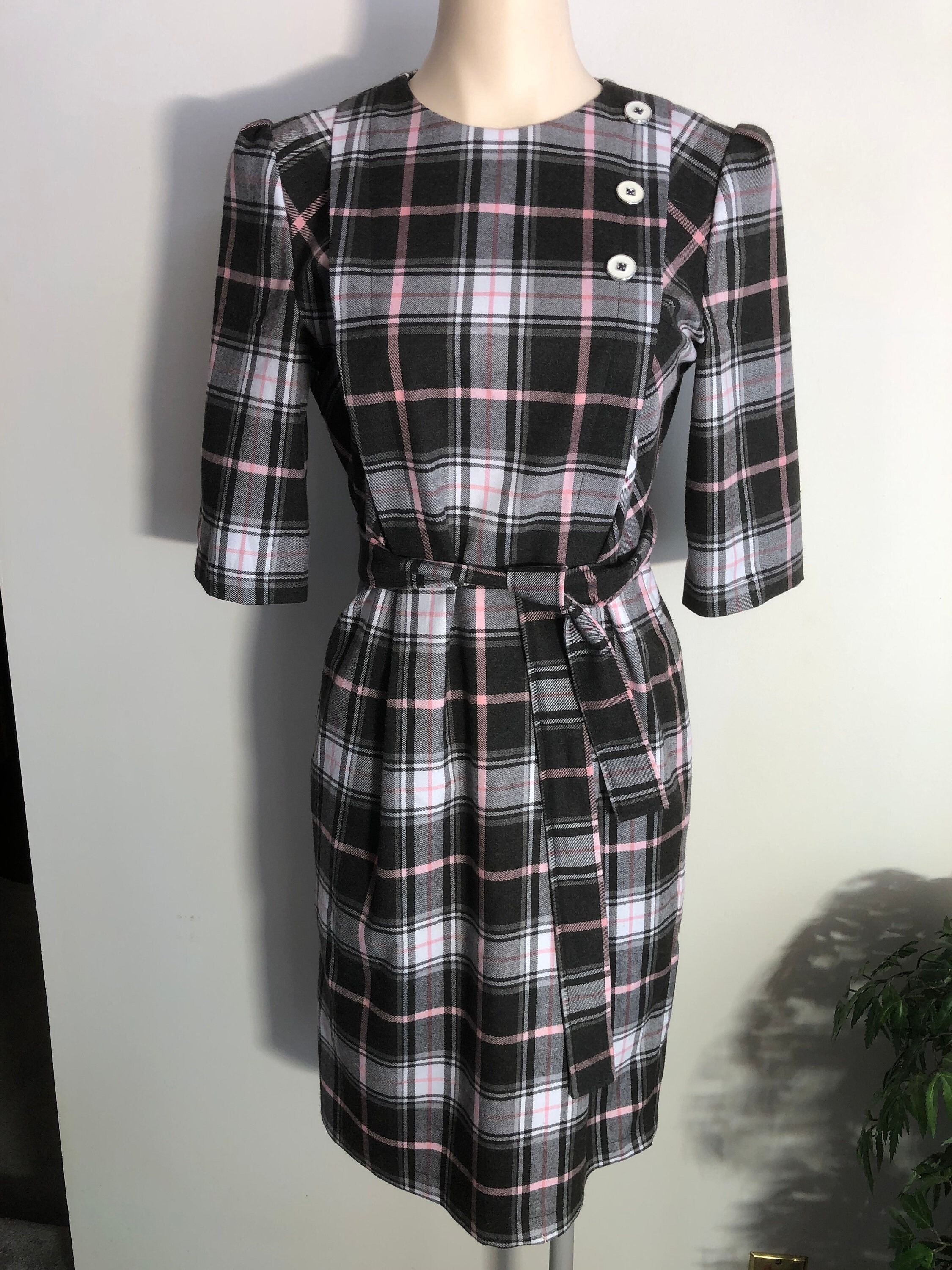 pink and grey plaid dress Current Mood Plaid Button Up Shirt Dress main image 1